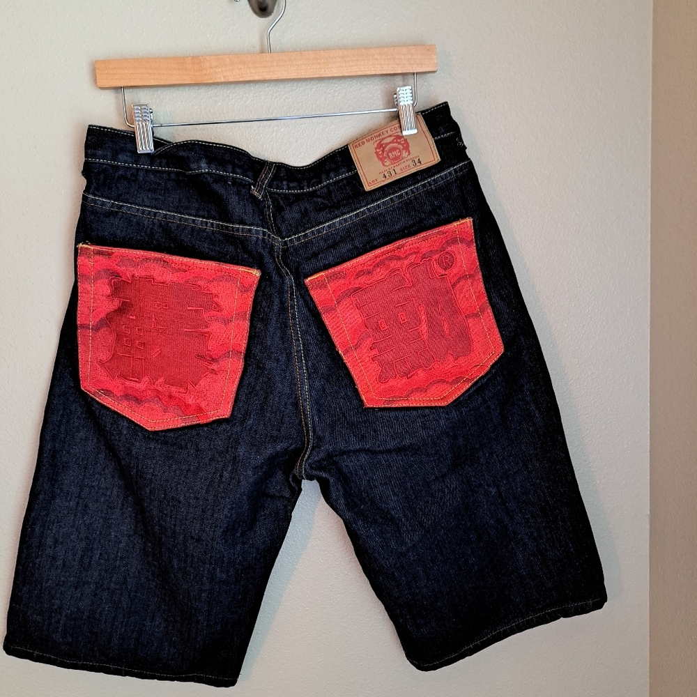 Mens Red Monkey Company Shorts With Red Pockets Size 34